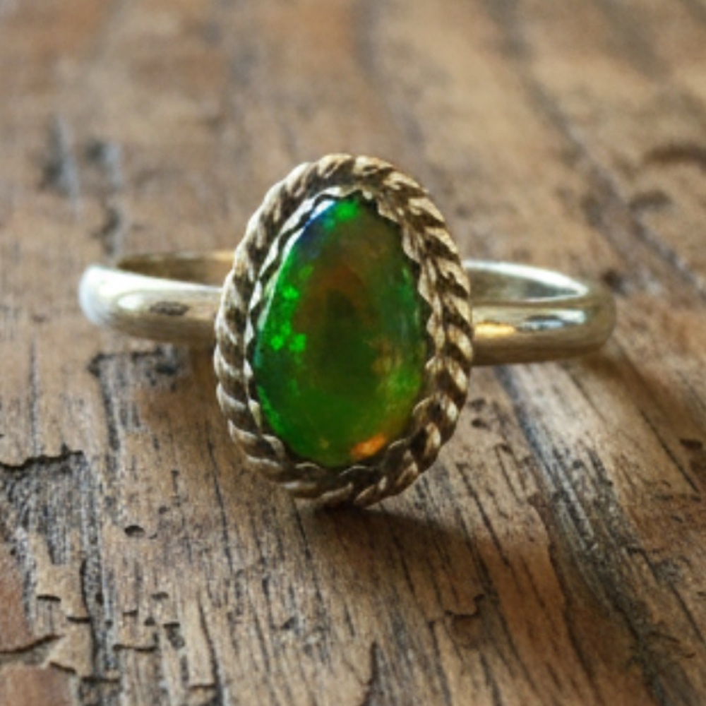 Elegant Sterling Silver and Green Opal Teardrop Ring
